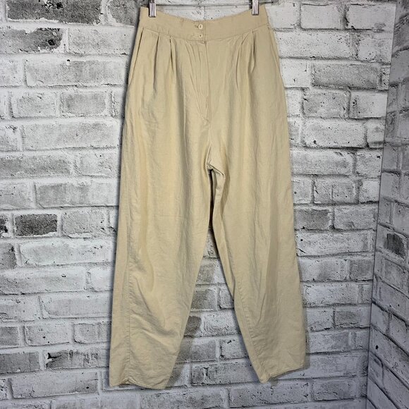 Vintage 90s Linen Blend Pleated High Rise Tapered Casual Trousers Dress Pants - Picture 1 of 14
